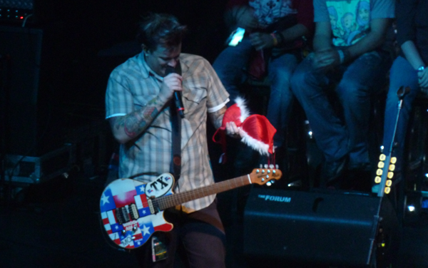 Jaret Reddick from Bowling For Soup on stage in Kentish Town with an Xmas bra