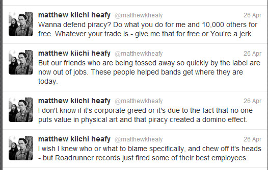Matt Heafy Tweeting about the Roadrunner Records UK news