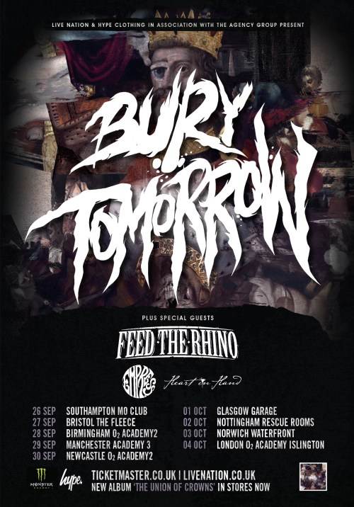 Bury Tomorrow 2013 UK headline tour poster with support acts