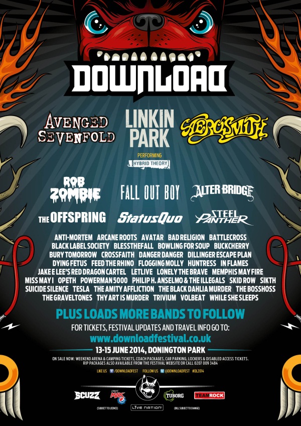 Download Festival 2014 13th January Line Up Poster