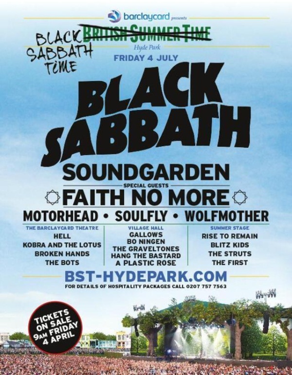 British Summer Time Festival Black Sabbath 2014 Poster