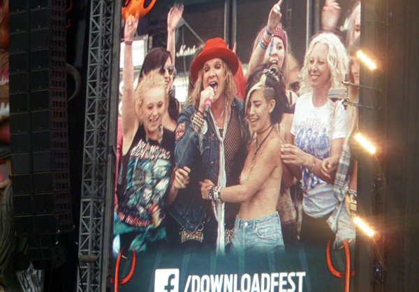 Steel Panther surrounded by Girls on stage at Download Festival 2014
