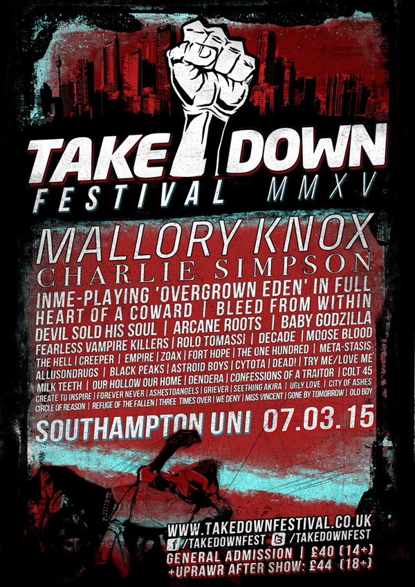 Takedown Festival 2015 Poster inc Heart Of A Coward