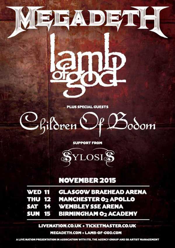 Megadeth Lamb of God Children Of Bodom Sylosis 2015 UK Tour Poster
