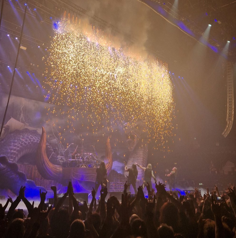Amon Amarth with their golden fireworks, Wembley Arena, London, 10th September 2022